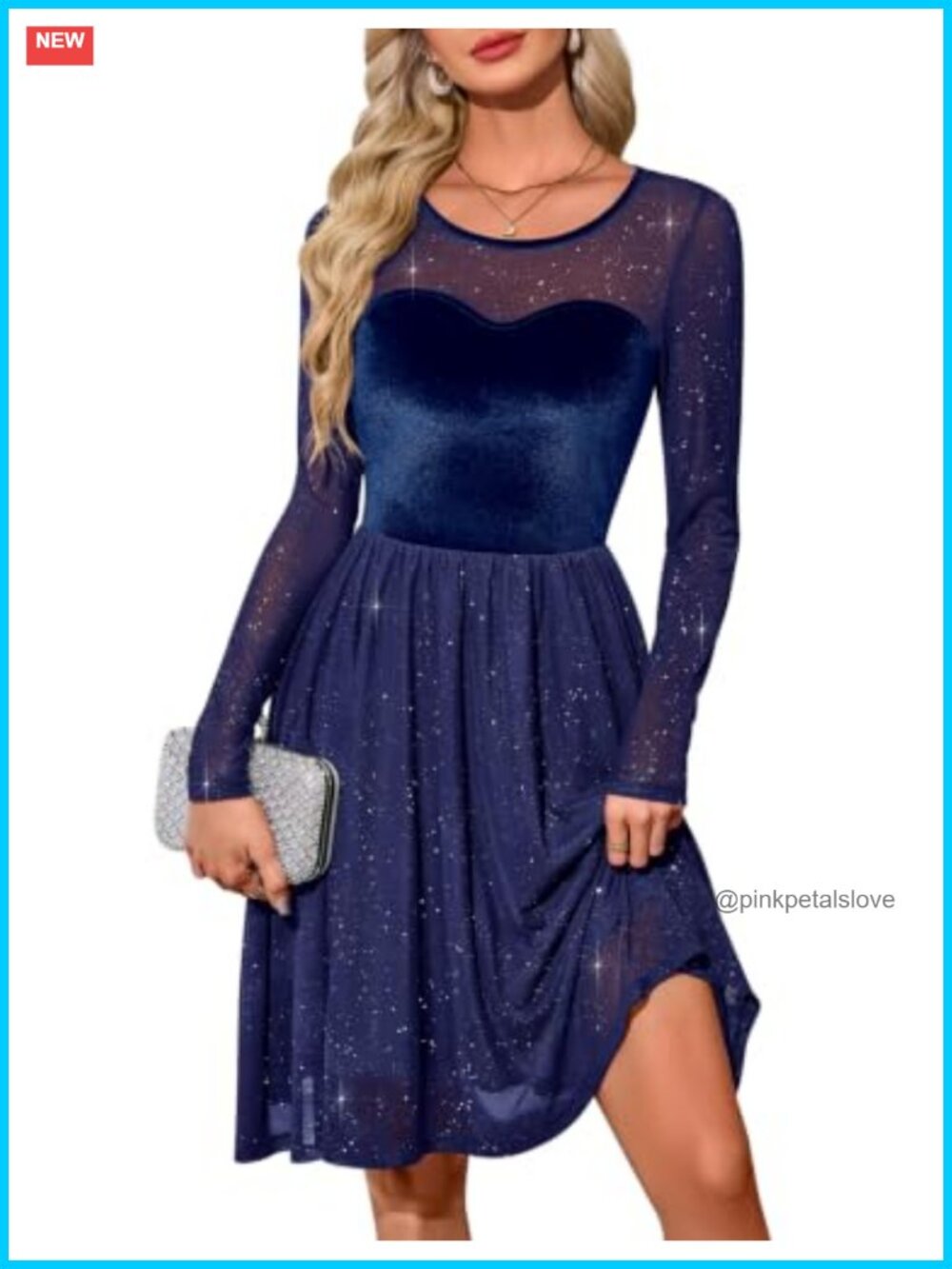 Mesh Long Sleeve Velvet Glitter Tulle Mini Dress